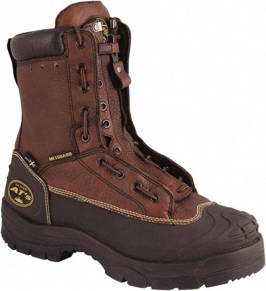 OLIVER - Men's Size 8.5 Wide Width Steel Work Boot - Brown, Leather Upper, Rubber Outsole, 8" High, Lace-Up - Top Tool & Supply