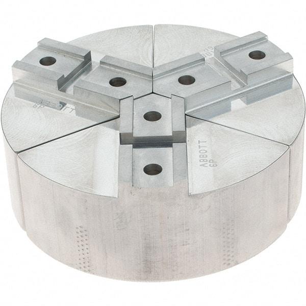 Abbott Workholding Products - 6" Max Chuck Capacity, Serrated Interface, Round Soft Lathe Chuck Jaw - 3 Jaw, Aluminum, 42.88mm Btw Mount Hole Ctrs, 6" Wide, 2" High, 18.75mm Groove, 5/16" Fastener - Top Tool & Supply