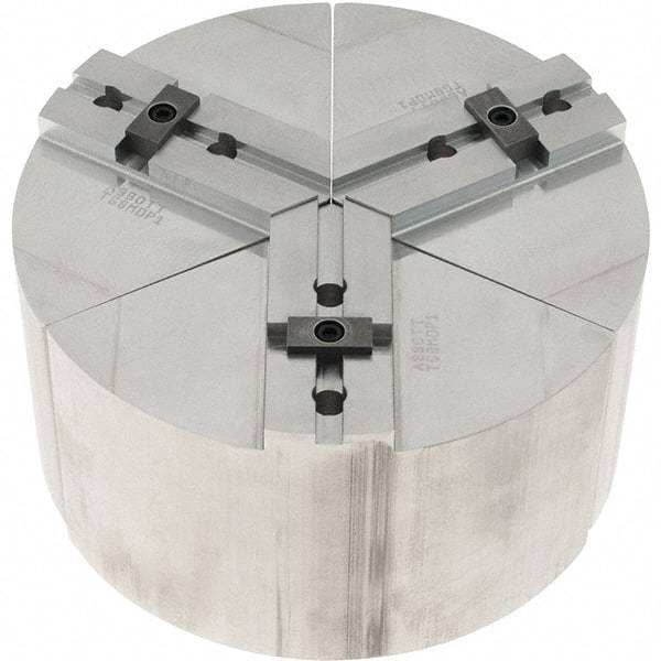 Abbott Workholding Products - 8" Max Chuck Capacity, Tongue & Groove Interface, Round Soft Lathe Chuck Jaw - 3 Jaw, Aluminum, 44.45mm Btw Mount Hole Ctrs, 8" Wide, 4" High, 7.95mm Groove, 3/8" Fastener - Top Tool & Supply