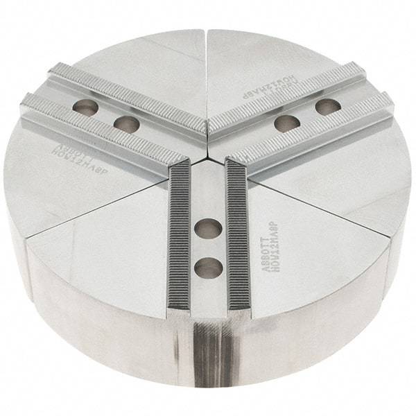 Abbott Workholding Products - 8" Max Chuck Capacity, 1/16" x 90° Serrated Interface, Round Soft Lathe Chuck Jaw - 3 Jaw, Aluminum, 0.984" Btw Mount Hole Ctrs, 8" Wide, 2" High, 12mm Fastener - Top Tool & Supply