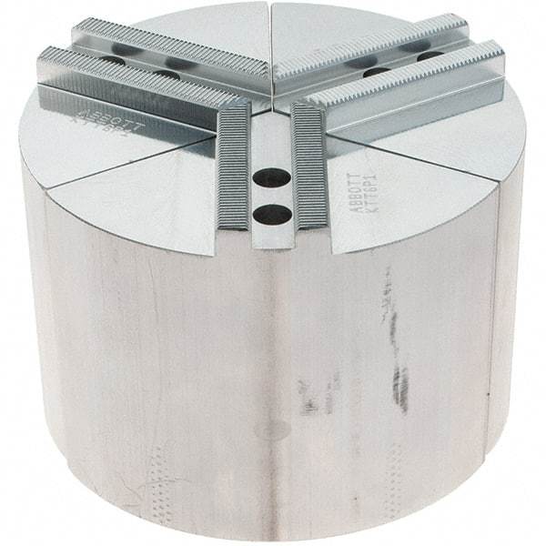 Abbott Workholding Products - 6" Max Chuck Capacity, 1.5mm x 60° Serrated Interface, Round Soft Lathe Chuck Jaw - 3 Jaw, Aluminum, 0.7874" Btw Mount Hole Ctrs, 6" Wide, 4" High, 10mm Fastener - Top Tool & Supply