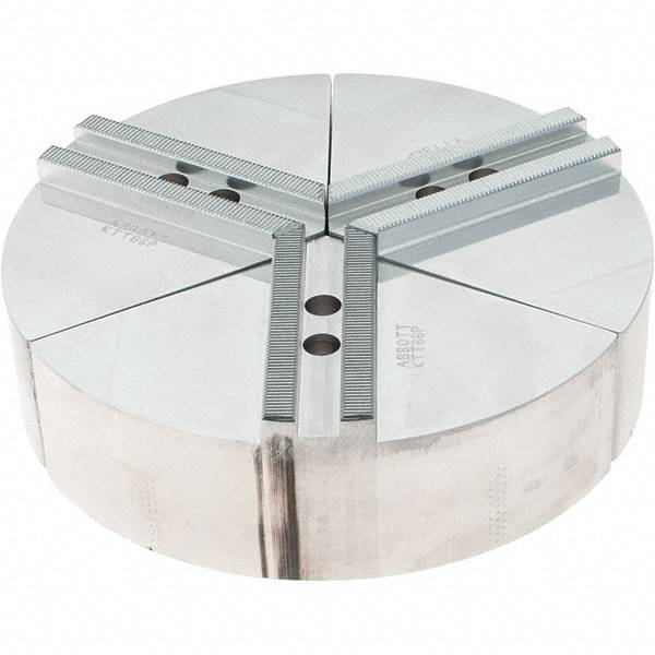 Abbott Workholding Products - 6" Max Chuck Capacity, 1.5mm x 60° Serrated Interface, Round Soft Lathe Chuck Jaw - 3 Jaw, Aluminum, 0.7874" Btw Mount Hole Ctrs, 8" Wide, 2" High, 10mm Fastener - Top Tool & Supply