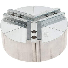 Abbott Workholding Products - 6" Max Chuck Capacity, 1.5mm x 60° Serrated Interface, Round Soft Lathe Chuck Jaw - 3 Jaw, Aluminum, 0.7874" Btw Mount Hole Ctrs, 6" Wide, 2" High, 10mm Fastener - Top Tool & Supply