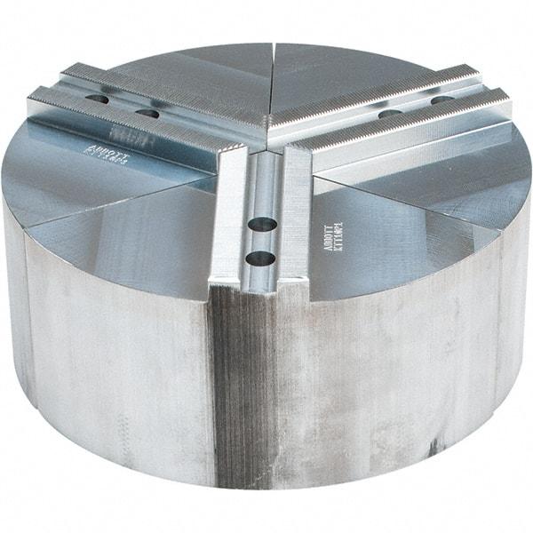 Abbott Workholding Products - 10" Max Chuck Capacity, 1.5mm x 60° Serrated Interface, Round Soft Lathe Chuck Jaw - 3 Jaw, Aluminum, 1.1811" Btw Mount Hole Ctrs, 10" Wide, 4" High, 12mm Fastener - Top Tool & Supply