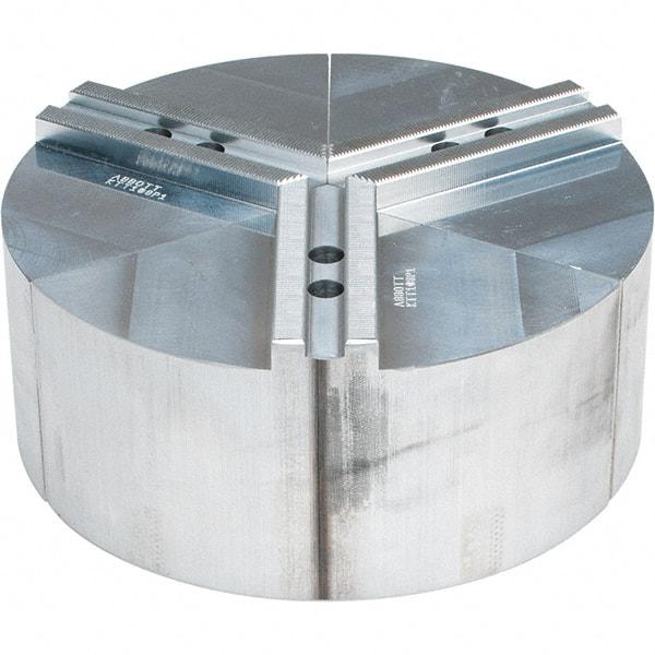 Abbott Workholding Products - 8" Max Chuck Capacity, 1.5mm x 60° Serrated Interface, Round Soft Lathe Chuck Jaw - 3 Jaw, Aluminum, 0.9843" Btw Mount Hole Ctrs, 10" Wide, 4" High, 12mm Fastener - Top Tool & Supply