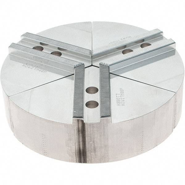 Abbott Workholding Products - 8" Max Chuck Capacity, 1.5mm x 60° Serrated Interface, Round Soft Lathe Chuck Jaw - 3 Jaw, Aluminum, 0.9843" Btw Mount Hole Ctrs, 8" Wide, 2" High, 12mm Fastener - Top Tool & Supply