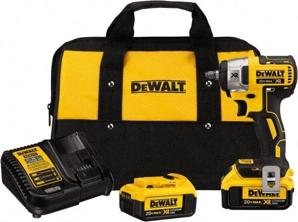 DeWALT - 3/8" Drive 20 Volt Mid-Handle Cordless Impact Wrench & Ratchet - 2,800 RPM, 0 to 3,200 BPM, 150 Ft/Lb Torque, 2 Lithium-Ion Batteries Included - Top Tool & Supply