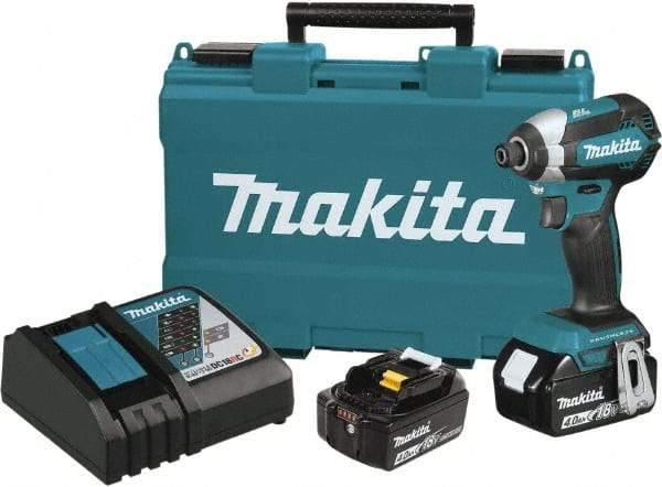 Makita - 18 Volt, 1/2" Drive, 20 Ft/Lb Torque, Cordless Impact Driver - Pistol Grip Handle, 3600 RPM, 2 Lithium-Ion Batteries Included - Top Tool & Supply