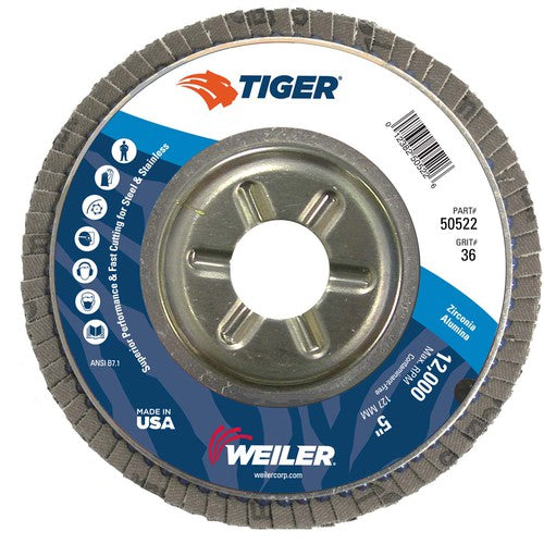 5″ Tiger Disc Abrasive Flap Disc, Angled, Alum. Backing, 36Z, 7/8″ Arbor Hole - Top Tool & Supply