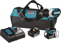 Makita - 1/2" Drive 18 Volt Pistol Grip Cordless Impact Wrench & Ratchet - 1,850 RPM, 750 Ft/Lb Torque, 2 Lithium-Ion Batteries Included - Top Tool & Supply