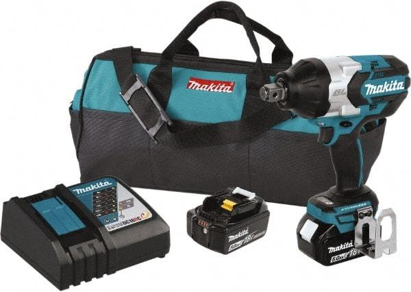 Makita - 3/4" Drive 18 Volt Pistol Grip Cordless Impact Wrench & Ratchet - 1,850 RPM, 780 Ft/Lb Torque, 2 Lithium-Ion Batteries Included - Top Tool & Supply