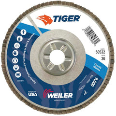 7″ Tiger Disc Abrasive Flap Disc, Angled, Alum. Backing, 36Z, 7/8″ Arbor Hole - Top Tool & Supply