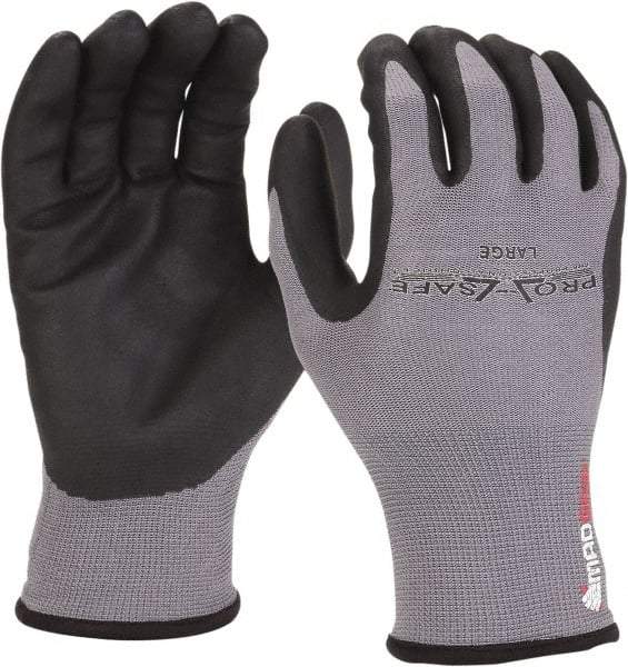 PRO-SAFE - Size M (8) Nitrile Coated Nylon/Nitrile Work Gloves - Palm & Fingers Coated, Slip-On Cuff, Black/Gray, Paired - Top Tool & Supply