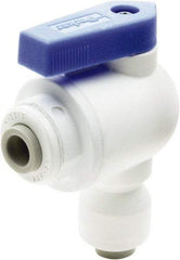 Parker - 1/4 x 3/8" Pipe, Full Port, Polypropylene Valve Elbow Union Ball Valve - Bi-Directional, Push-to-Connect x Push-to-Connect Ends, Wedge Handle, 150 WOG - Top Tool & Supply