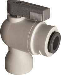 Parker - 3/8" Pipe, Full Port, Polypropylene Valve Female Elbow Ball Valve - Bi-Directional, Push-to-Connect x FNPT Ends, Wedge Handle, 150 WOG - Top Tool & Supply