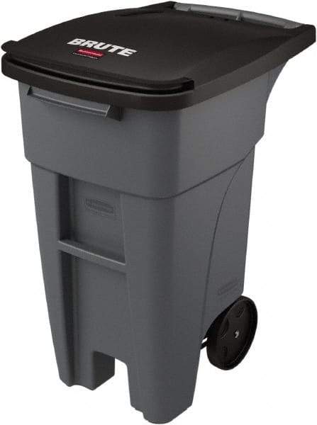 Rubbermaid - 32 Gal Gray Rectangle Trash Can - Plastic, None Graphic, 37.16" High x 20.62" Wide, Lid Included - Top Tool & Supply