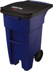 Rubbermaid - 32 Gal Blue Rectangle Trash Can - Plastic, None Graphic, 37.16" High x 20.62" Wide, Lid Included - Top Tool & Supply