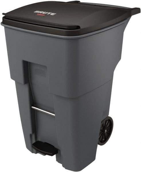 Rubbermaid - 95 Gal Gray Rectangle Trash Can - Plastic, None Graphic, 46.02" High x 28.6" Wide, Lid Included - Top Tool & Supply