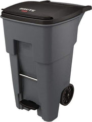 Rubbermaid - 65 Gal Gray Rectangle Trash Can - Plastic, None Graphic, 44.74" High x 25.33" Wide, Lid Included - Top Tool & Supply