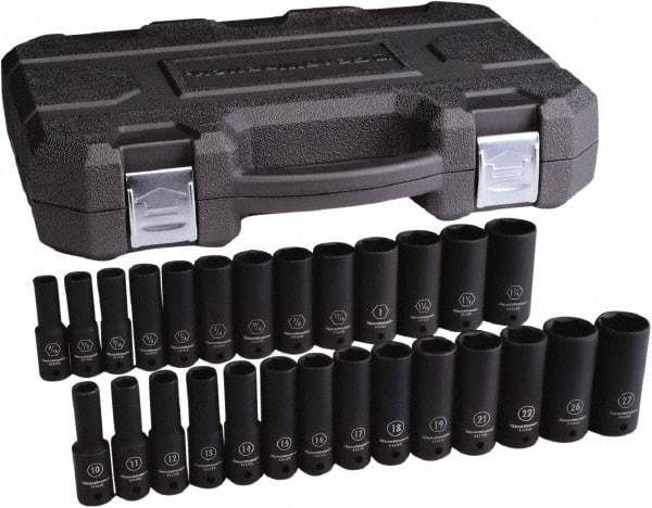 GearWrench - 27 Piece 1/2" Drive Black Finish Deep Well Impact Socket Set - 6 Points, 7/16" to 1-1/4" (10mm to 27mm) Range, Inch/Metric Measurement Standard - Top Tool & Supply