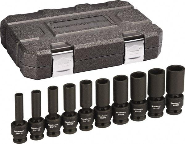 GearWrench - 10 Piece 1/2" Drive Black Finish Deep Well Impact Socket Set - 6 Points, 3/8" to 7/16" Range, Inch Measurement Standard - Top Tool & Supply