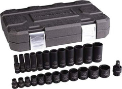 GearWrench - 25 Piece 3/8" Drive Black Finish Deep Well Impact Socket Set - 6 Points, 5/16" to 1" Range, Inch Measurement Standard - Top Tool & Supply