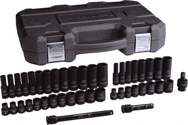 GearWrench - 44 Piece 3/8" Drive Black Finish Deep Well Impact Socket Set - 6 Points, 5/16" to 3/4" (8mm to 21mm) Range, Inch/Metric Measurement Standard - Top Tool & Supply