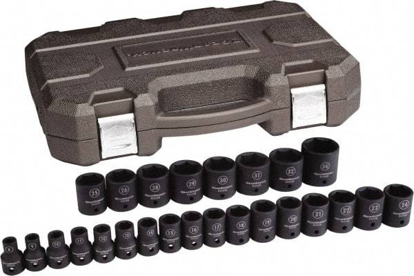 GearWrench - 25 Piece 1/2" Drive Standard Impact Socket Set - 6 Points, 8 to 36mm, Metric Measurement Standard - Top Tool & Supply