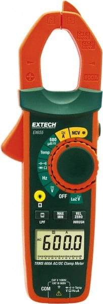 Extech - EX655, CAT III, Digital True RMS Auto Ranging Clamp Meter with 1.18" Clamp On Jaws - 750 VAC, 1000 VDC, 600 AC/DC Amps, Measures Voltage, Capacitance, Current, Frequency, Resistance, Temperature - Top Tool & Supply