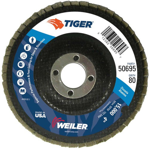 4″ Tiger Disc Abrasive Flap Disc, Flat, Phenolic Backing, 80Z, 5/8″ Arbor Hole - Top Tool & Supply