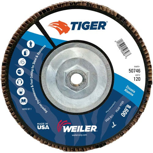 7″ Tiger Disc Abrasive Flap Disc, Flat, Phenolic Backing, 120Z, 5/8″-11 UNC Nut - Top Tool & Supply