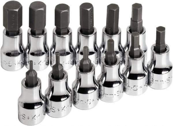 SK - 12 Piece 3/8" Drive Metric Hex Bit Socket Set - 2 to 12mm Hex - Top Tool & Supply