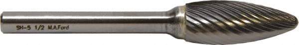 M.A. Ford - 1/8" Cut Diam, 1/8" Shank Diam, Flame Head Fine Cut Burr - Carbide, Radius End, 1/4" LOC, 3" OAL - Top Tool & Supply