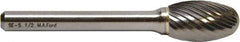 M.A. Ford - 6.4mm Cut Diam, 3mm Shank Diam, Oval Head Double Cut Burr - Carbide, Radius End, 9.5mm LOC, 48mm OAL - Top Tool & Supply