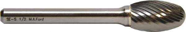 M.A. Ford - 6mm Cut Diam, 6mm Shank Diam, Oval Head Double Cut Burr - Carbide, Radius End, 9.5mm LOC, 50mm OAL - Top Tool & Supply