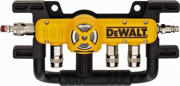 DeWALT - Aluminum Heavy Duty Quadraport Air Line Splitter with Regulator - 200 Max psi, 12-1/2" Long, 3/8 NPT Diam Inlet Fitting - Top Tool & Supply