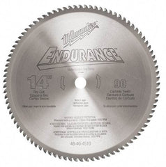 Milwaukee Tool - 14" Diam, 1" Arbor Hole Diam, 90 Tooth Wet & Dry Cut Saw Blade - Carbide-Tipped, Burr-Free, Clean, Smooth Action, Standard Round Arbor - Top Tool & Supply