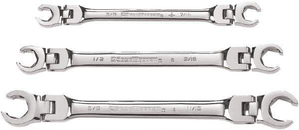 GearWrench - 3 Piece, 3/8" to 11/16", Finger Ratcheting Wrench/Flare Nut Wrench Set - Inch Measurement Standard, Chrome Finish - Top Tool & Supply