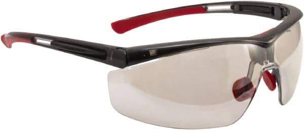 North - Indoor/Outdoor Lenses, Framed Safety Glasses - Anti-Fog, Black/Red Frame, Adjustable Temples, Size Universal, Wrap Around - Top Tool & Supply