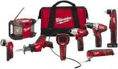 Milwaukee Tool - 12 Volt Cordless Tool Combination Kit - Includes 3/8" Drill/Driver, 3/8" Right Angle Drill Driver, Reciprocating Saw, Multi-Tool, 1/4" Hex Impact Driver & Radio, Lithium-Ion Battery Not Included - Top Tool & Supply