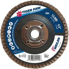 4 1/2″ × 5/8″-11-36 Grit - T27 Tiger Paw Zirc Flap Disc Phenolic Back - Top Tool & Supply