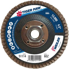 4 1/2″ × 5/8″-11-60 Grit - T27 Tiger Paw Zirc Flap Disc Phenolic Back - Top Tool & Supply