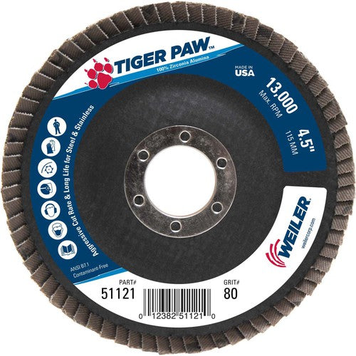 ‎4-1/2″ Tiger Paw Abrasive Flap Disc, Angled, Phenolic Backing, 80Z, 7/8″ Arbor Hole - Top Tool & Supply