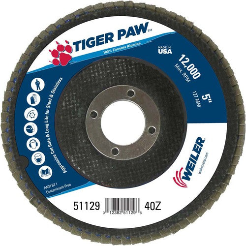 5″ Tiger Paw Abrasive Flap Disc, Flat, Phenolic Backing, 40Z, 7/8″ Arbor Hole - Top Tool & Supply