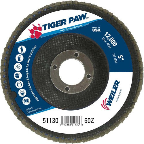 5″ Tiger Paw Abrasive Flap Disc, Flat, Phenolic Backing, 60Z, 7/8″ Arbor Hole - Top Tool & Supply