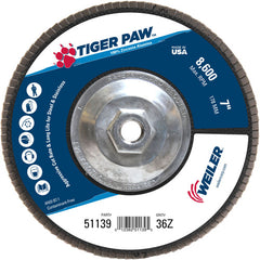 7″ Tiger Paw Abrasive Flap Disc, Flat, Phenolic Backing, 36Z, 5/8″-11 Arbor Hole - Top Tool & Supply