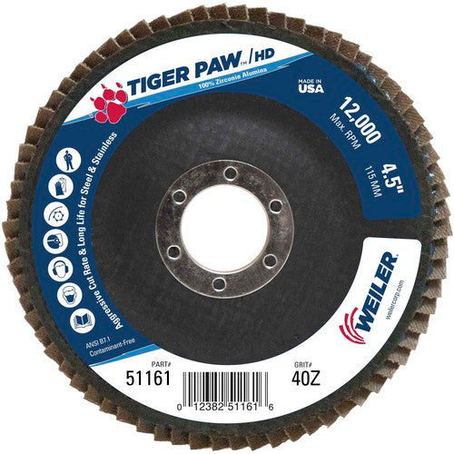 4 1/2″ × 7/8″-40 Grit - T27 Tiger Paw High Density Zirc Flap Disc Phenolic Back - Top Tool & Supply