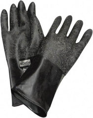 North - Size L (9), 14" Long, 14 mil Thick, Butyl Chemical Resistant Gloves - Rough Finish, Rolled Cuff, Black, FDA Approved - Top Tool & Supply