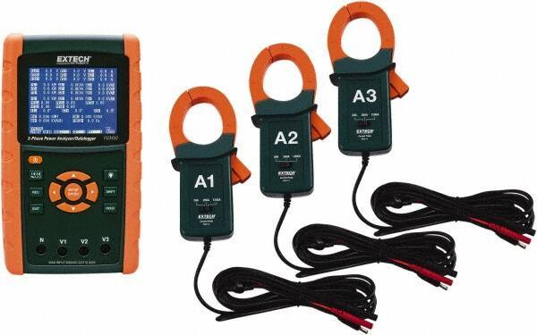 Extech - 3 Phase, 600 VAC, 0.01 to 1,200 Amp Capability, 45 to 65 Hz Calibration, LCD Display Power Meter - 0.5 Current Accuracy, 0.5 Voltage Accuracy - Top Tool & Supply