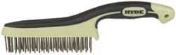 Hyde Tools - 1-1/8 Inch Trim Length Stainless Steel Scratch Brush - 6" Brush Length, 11-3/4" OAL, 1-1/8" Trim Length, Plastic with Rubber Overmold Ergonomic Handle - Top Tool & Supply